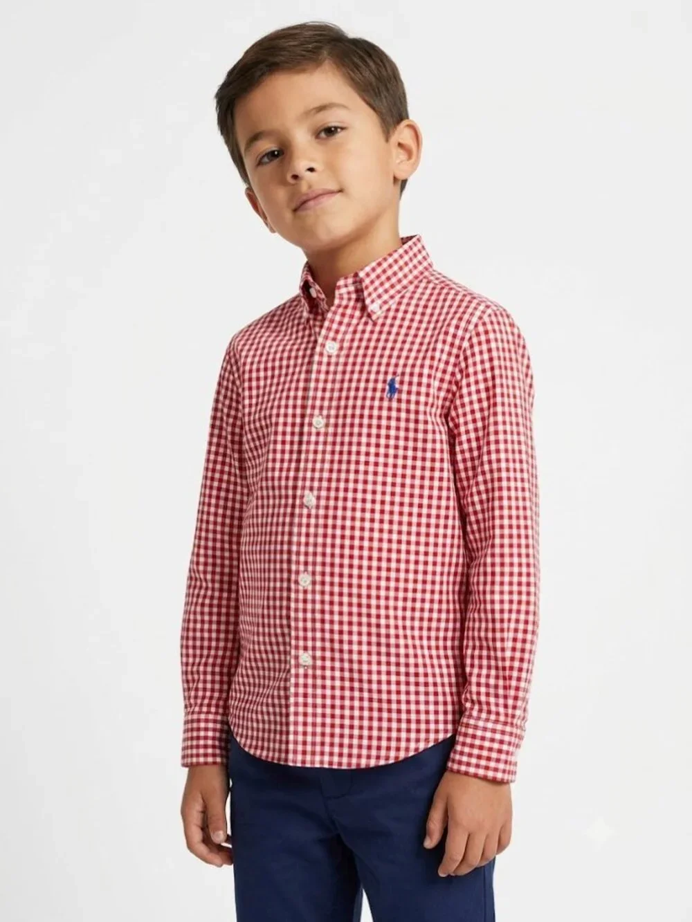 Ralph Lauren Gingham Shirt Red White Long Sleeve Button Down Collar Size Small 8